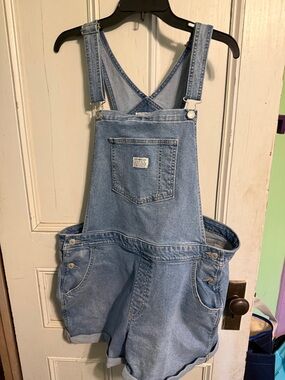 Light Blue Denim Short Overalls for Women